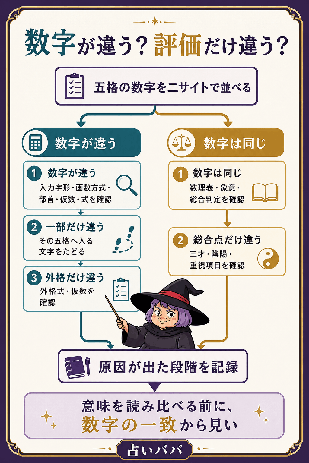 五格の数字差か評価差かを最初に分ける原因特定フロー