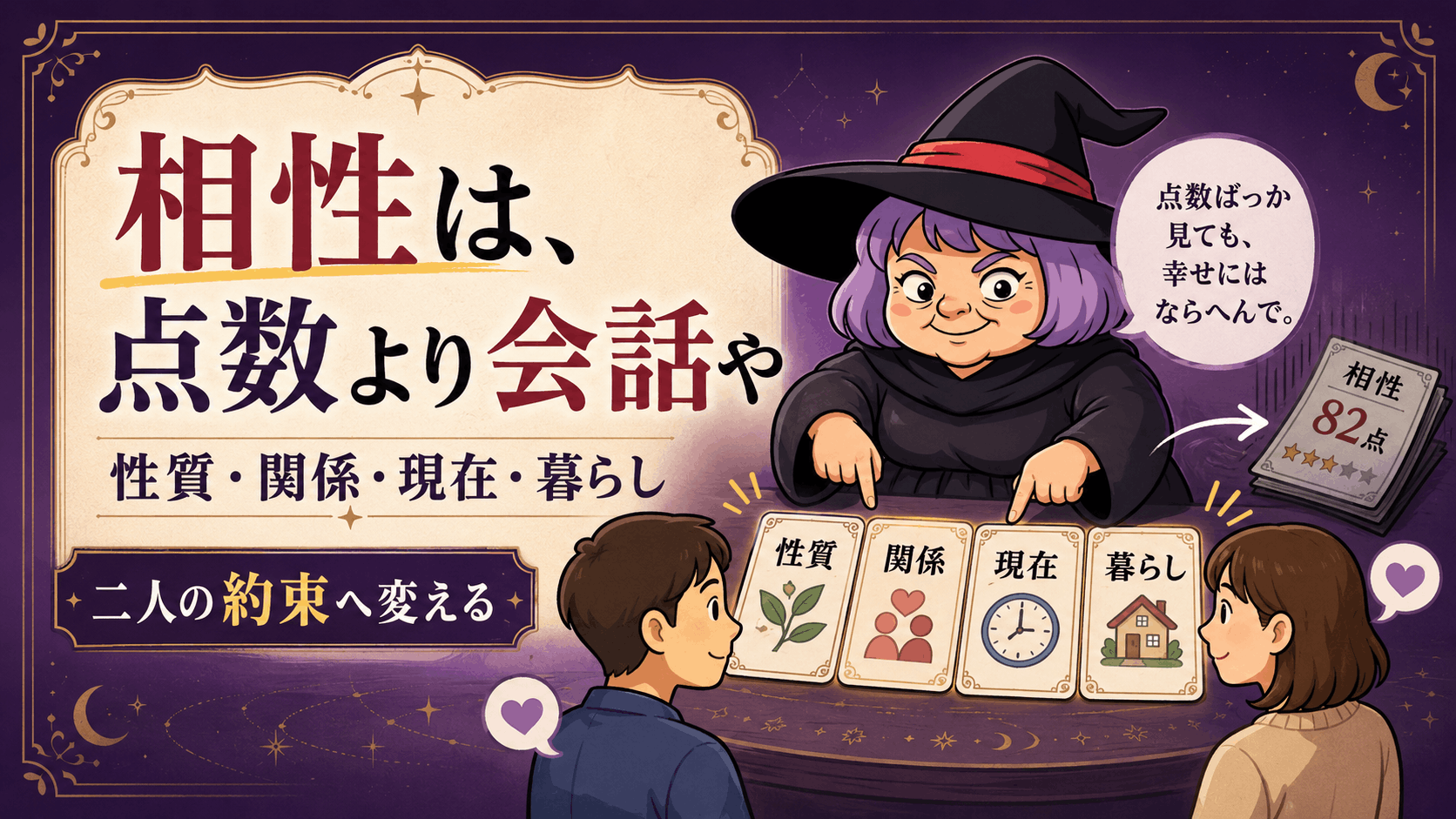 恋愛相性を性質・関係・現在・生活の四面で見る占いババ